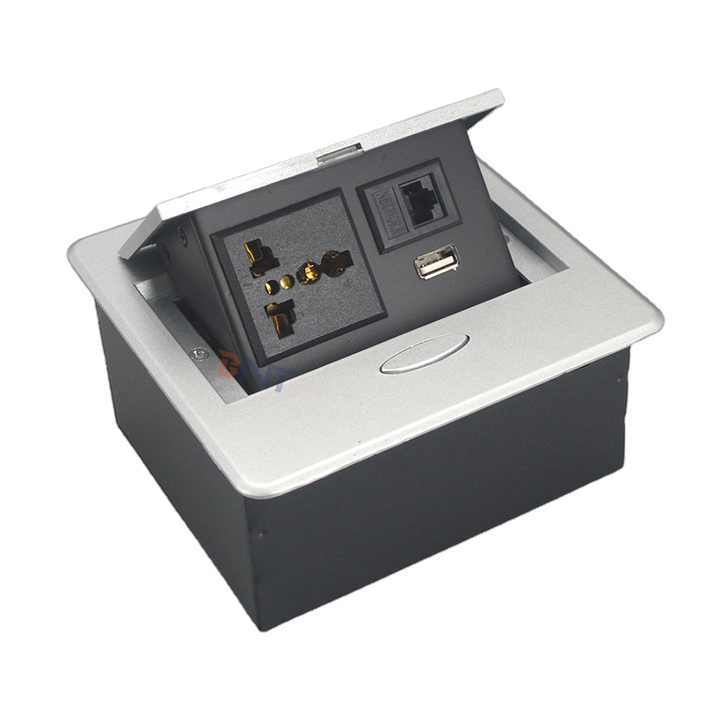 Multimedia Tabletop pop up socket with built in power plug socket, usb port and network port