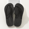 Ladies student fashion trend features pure black double strap anti-slip wear-resistant soft sole flip-flops. 