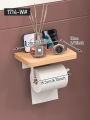 Creative solid wood tissue holder for bathroom storage, wall mounted toilet, hotel non perforated mobile phone roll paper holder. 