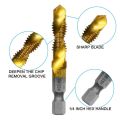6pc High Speed Steel M3-M10 Titanium Plated Composite Tap Hexagonal Drill and Tap Integrated Tap Machine with Hole Chamfer Tool. 