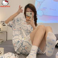 Kawaii Hot Anime Cinnamoroll Kuromi Pajamas Summer Simple Fashion Delicate Cute Casual Loose Comfortable Soft Girly Set Gift. 