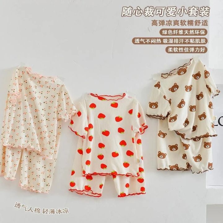 Korean-Inspired Baby Pajamas - Minimalist Dot Print PJ Set, Organic Cotton Summer Sleepwear for Infant Girls