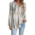 Plus Size Women's Casual New Casual V-neck Printed Fashionable Curved Hem Rolled Sleeve Shirt. 