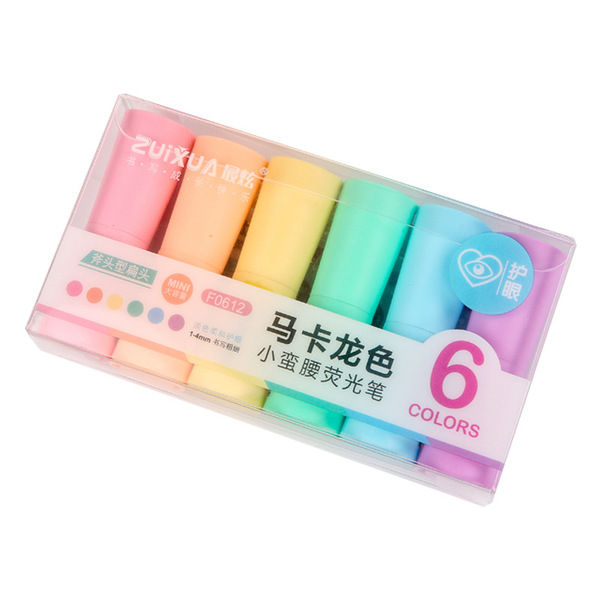 Creative small waist 6 color macaron super soft head soft eye protection fluorescent pen student focus graffiti hand account pen 6 pes set