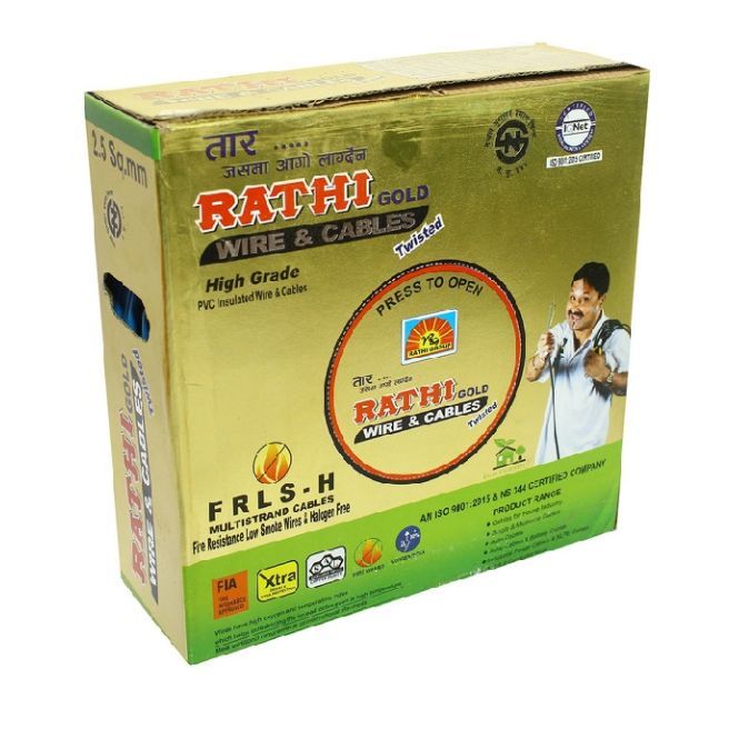 Rathi Gold FRLS-H Wire and Cables 2.5 mm 90 Meter Fire Resistant Roll Coil Eleftric Wire For House Wiring , Electrical Use Cable