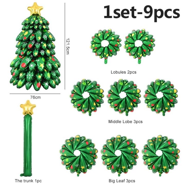 120CM Christmas Tree Standing Balloon Xmas Holiday 4D Inflatable Green Foil Balloons Set 2024 New Year Party Decoration