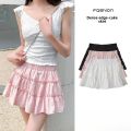 Elegant pink mini dress new summer thin style French ballet design cake skirt lace edge WOMEN'S JK skirt. 