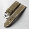 Handmade Canvas+Genuine Leather Watch Bracelet 20MM 22MM 24MM 26MM Green Black  Thick and Sturdy Bracelet. 