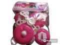 Barbie Kitchen Set 8 Pcs Cookware Toy For Kids Girls - 4 Pcs Plastic Cooking Pots With 4 Pcs Plastic Cuterly - Approx. 4 Inch - Pink. 