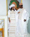 African Dresses For Couples Traditional Bazin Embroidery Dresses Floor Length Dress With Scarf Couple Design.