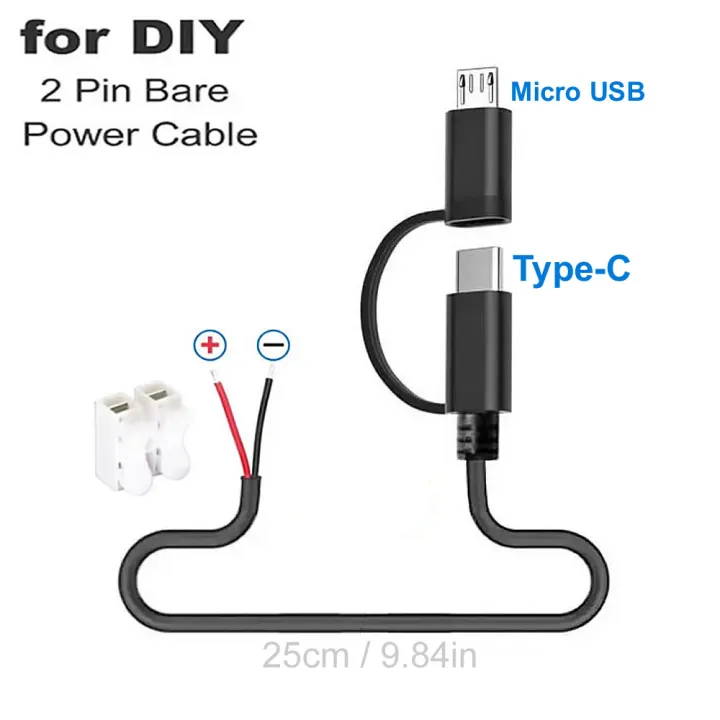 USB C Type C 2 Pin Bare Wire Open End Power Cord, 2 Pin Pigtail to Type ...