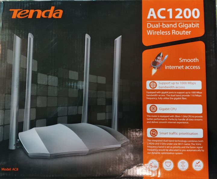 Tenda AC8 AC1200 Dual-band Gigabit Wireless Router 6dbi high gain , gigabit port, support ipv6