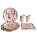 Rose Gold Party Disposable Tableware Set Light Powder Paper Plates Cups Straws Kids Birthday Party Decorations Babyshower Girl.