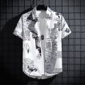 Men's Printed Shirt Seaside Vacation Casual Top Large Size Oversized Beach Clothing. 