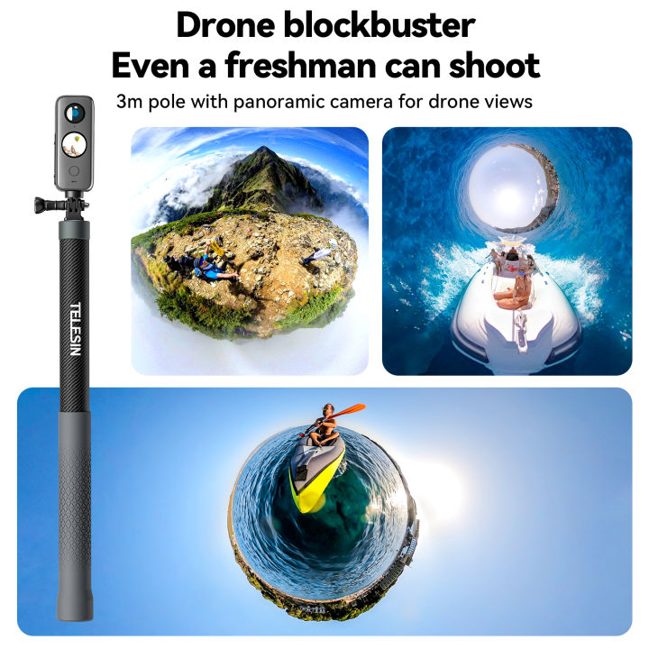TELESIN%201.2M%203M%20Carbon%20Fiber%20Selfie%20Stick%20Monopod%20Extendable%20With%201/4%20Screw%20For%20GoPro%20Insta360%20Osmo%20Action%20DJI%20Action%20Camera%20-%20Image%205