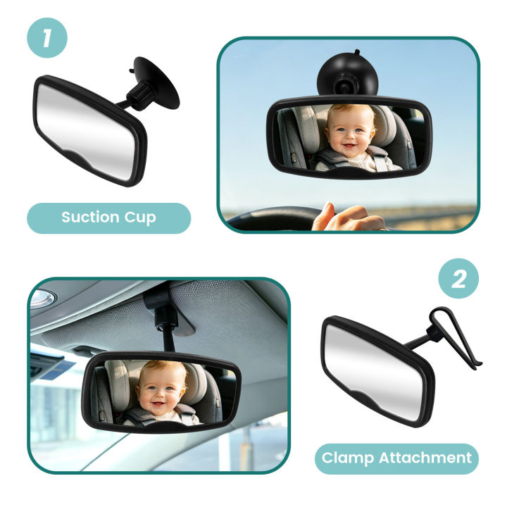 Shatterproof Baby Car Mirror, 360° Adjustable Wide Angle Rear View Mirror, 2-in-1 Mount for Safe Infant Observation While Drivin