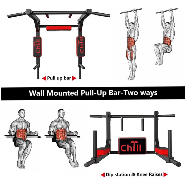 CHILL%20FITNESS%202%20in%201%20Pull%20Up%20Bars%20Dips%20Bar%20Ultimate%20Ultimate%20Body%20Press%20Wall%20Mounted%20Pull%20Up%20Bar%20/%20Dips%20Bar%206%20-%20Grips%20Heavy%20Duty%20Wall%20Mounted%20Pull%20Up%20and%20Chin%20Up%20Bar%20for%20Home%20Exercise,%20Fully%20Steel%20with%20Rubber%20Handle%20fitness%20training%20-%20Image%204