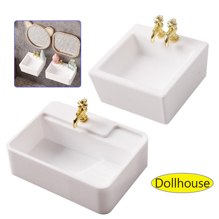 1/12 Dollhouse Bathroom Wash Basins Sinks Model Dollhouse Bathroom Furniture Decoration Dolls House Home Accessories