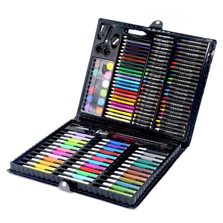 150 Piece Deluxe Art Set Drawing Set for Kids Crafts Kit Box Gift Art Supplies for Drawing, Painting and More Black