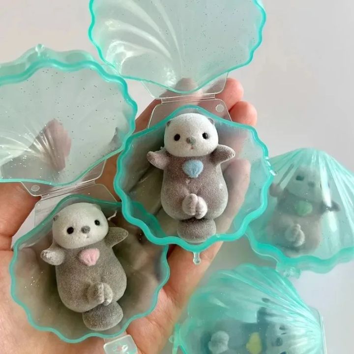 Genuine YELL Gashapon Capsule Toy Flocking Hand in Hand Otter Kawaii Animals Figures Model Toy Desktop Decoratoion Kids 