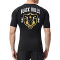 Black Bull Print Compression Shirts for Men Athletic Quick Dry Baselayers Undershirt Gym Workout Running Rash Guard Tshirt Tops.