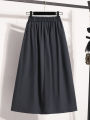 2026 Plus Size Skirts Solid Versatile Medium Length Pleated Skirt A-Line Maxi Gown Spring Autumn New Half-length Umbrella Skirt. 