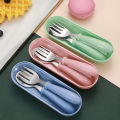 3pcs Children Spoon Forks Box Kids Stainless Steel Kids Cutlery Portable Baby Feeding Utensils Baby Spoons Baby Tableware Set. 