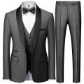 Black Men Autumn Wedding Party Three Pieces Set Large Size Male Blazer Coat Pants and Vest Fashion Slim Fit Suit.