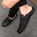 Leather Men Half Slippers Summer Breathable Mens Casual Shoes Slip-on Lazy Driving Shoes Comfortable Walking Loafers Moccasins.