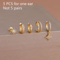 5PCS Stainless Steel Geometry Huggie Hoop Earrings Set For Women Daily Wear Gold Color Zircon Earring Piercing Jewelry Gift.