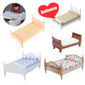 1/12 Dollhouse Wooden/Iron Mini Single/Double Bed Home Bedroom Furniture Toy Living Room Furniture Model Handmade Toy. 