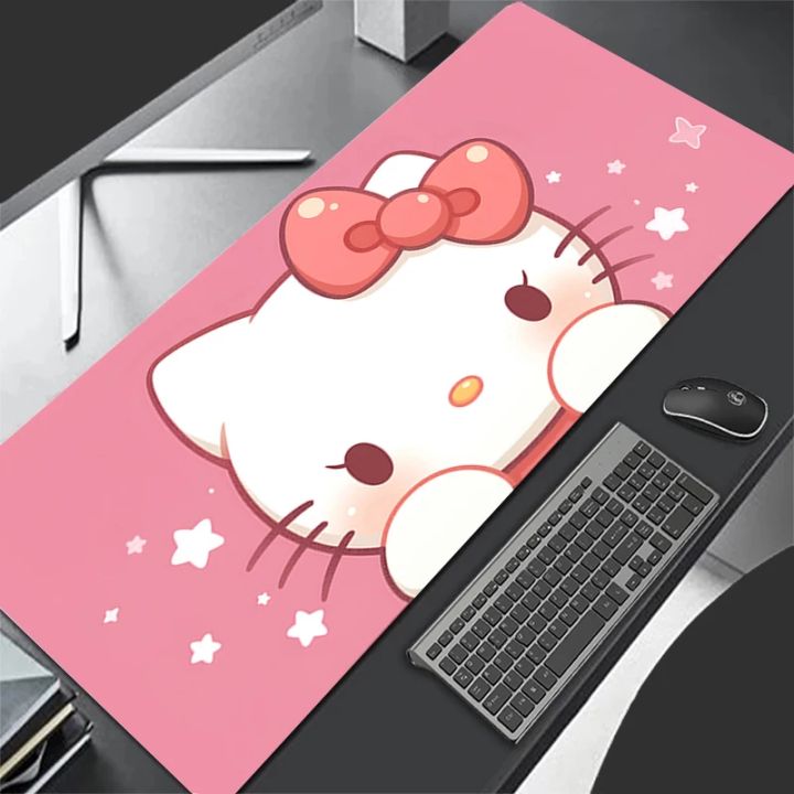 Girls Pink Office Non-Slip Leather Mouse Pads Gaming Accessories PC Games Hello Kitty Kids Writing Desk Mat Bedroom Tablecloth
