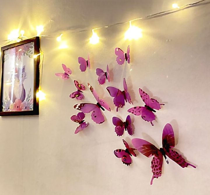 12 Piece 3D Foldable Plastic Butterflies Multicolor Wall, Fridge, and Door Decoration PVC Material