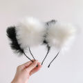 Plush Lace Cat Ears Bell Headband for Women Korean Style Elegant Fashion Girl Hair Band Party Cosplay.