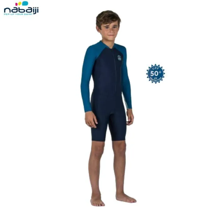 Nabaiji children's swimming wear 5-15 years old middle zipper easy to wear long sleeve short legs