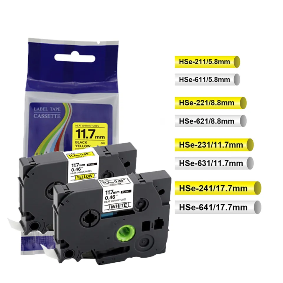 Heat Shrink Wire Labels Genuine Brother HSe-231 (HSe231) Black - Foto 11