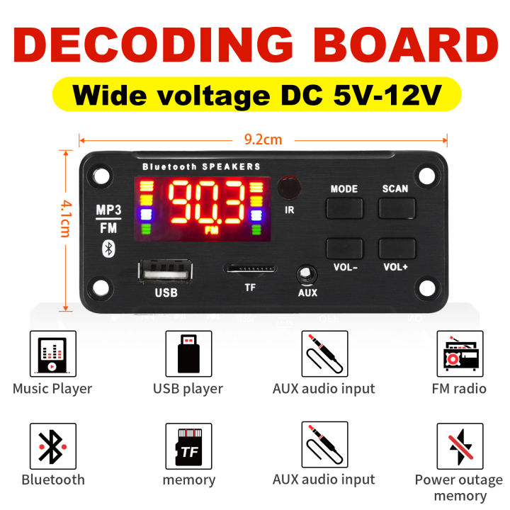 12V%20MP3%20Decoder%20Board%20Bluetooth%20Car%20Kit%20USB%20MP3%20Player%20Support%20WMA%20WAV%20TF%20Card%20Slot%20/%20USB%20/%20FM%20With%20Color%20Screen%20-%20Image%202