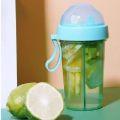 420/600ml Double Drinking Bottle Cute Girl Student Outdoor Double Straw Cup with Handle Portable Plastic Water Bottle. 