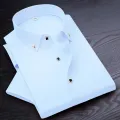 High Quality Non-ironing Men Dress Shirt Short Sleeve New Solid Male Clothing Fit Business Shirts White Blue Navy Black Red. 