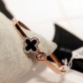 Metal Titanium Steel Bangle Rose Leaf Clover Charm Opened Cuff Bangle Bracelet for birthday gift | Rose Gold.