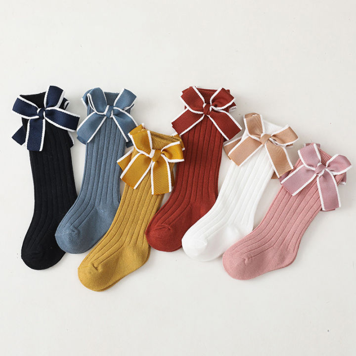 Autumn%20Baby%20Girls%20Stripe%20Bows%20Socks%20Knee%20High%20Soft%20Cotton%20Kids%20Long%20Socks%20Children%20Floor%20Socks%20Princess%20Style%20For%200-5%20Years%20-%20Image%202