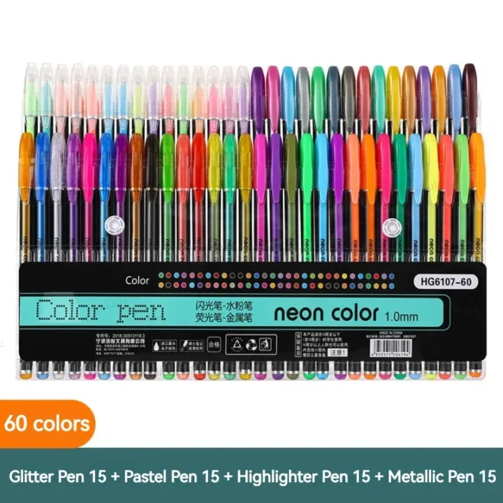 12-60Pcs%20Metallic%20Glitter%20Colors%20Gel%20Pens%20100%20Colored%20Refills%20Rod%20Stationery%20Highlighter%20School%20Coloring%20Drawing%20Art%20Markers%20-%20Image%207