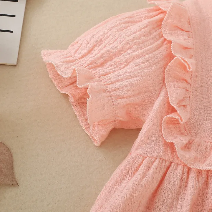Summer%20female%20infant%20pink%20short-sleeved%20solid%20color%20Romper%20and%20headgear%20two-piece%20set%20sweet%20and%20cute%20-%20Image%205