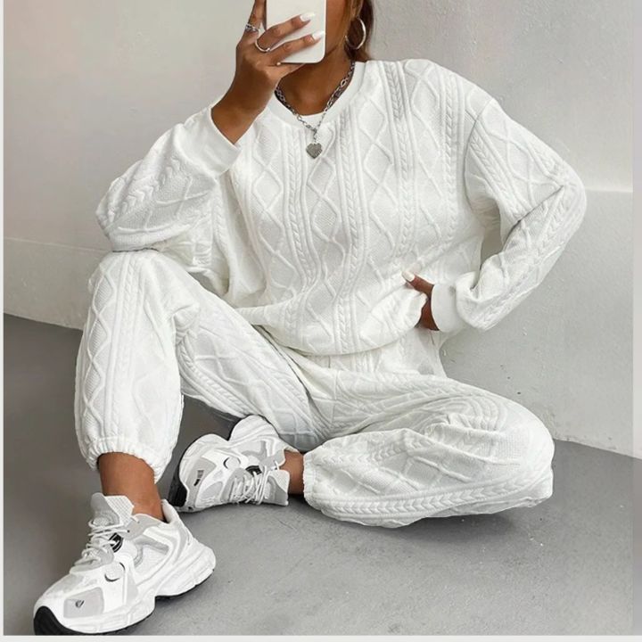 Casual Two Piece Sets Womens Sweatshirt Outifits Tracksuit Autumn Winter New Long Sleeved Round Neck Hoodie And Y2k Pants Suit