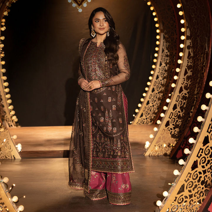 Asim Jofa Unstitched Embroidered Javeria Net 3 Piece Suit For Women and Girls