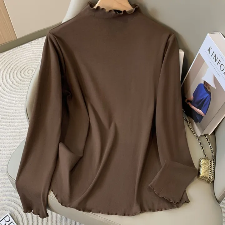 2026%20Plus%20Size%20Women's%20Long%20Sleeve%20Turtleneck%20Velvet%20Base%20T-shirt%20Inner%20Wear%20Autumn%20Winter%20Fleece%20Lined%20Fashion%20Big%20Size%20Tops%20-%20Image%202