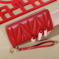 Fashion Quilted Long Wallet For Women, Zipper Around Clutch Coin Purse, Multi Card Slots Mobile Phone Bag. 