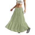 Women's Flared Ruffle Hem Maxi Skirt Fashion Women Solid Long Skirts Elastic Waist Elegant Long Skirt Spring Summer Cake Dress. 