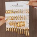 24 Pairs/Set New Gold-Color Crcular Earrings Set Metal Vintage Circle Geometric Twist for Women Girls Trendy Jewelry Gifts 2024. 