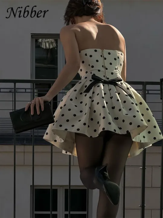 Nibber%20Dots%20Print%20Dress%20Women%20Chest%20Wrap%20Backless%20Bow%20Applique%20Ruffles%20Loose%20Hem%202025%20Y2k%20Trend%20Streetwear%20Chic%20Mini%20Bodycon%20-%20Image%202